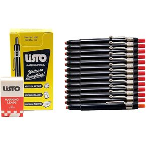 Listo 1620 and 162 Marking Pencils Kit, Color: Red, 12 Pencils, 72 Refill Leads - Grease Pencils/China Marking Pencils/Wax Pencils. 1 x Orange Pencil Included. (12-Pencils, 72-Refills, Red)
