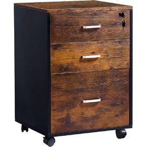 DlandHome Cabinet with Wheels 3 Drawer File, Mobile Rolling Filing Cabinet Filing Cabinet,Retro Color
