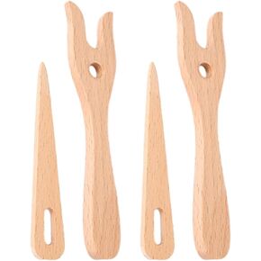 SEWACC 2 Sets Crochet Fork Knitting Supplies Knitting Needle Wooden Shuttles Weaving Shuttle Lucet Fork Cording Big Eye Needle Braider Wooden Knitting Fork Bracelet Wiring Beech