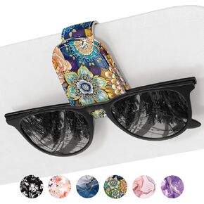 Sunglasses Holder for Car Visor, Magnetic Leather Car Sunglass Holder, Car Sun Visor Glasses Hanger Clip, Car Interior Accessories for Women Men, Fits All Size Eyeglasses, Tropical Leaf