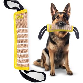 Dog Bite Tug Toy 12 x 3.2 Inches - Durable Pull Toy with 2 Soft & Strong Handles - Tough Jute Bite Pillow for Medium to Large Dogs - Ideal for Tug of War, Fetch, K9, Puppy Training & Interactive Play