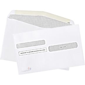 W2 Envelopes, Double Window Security Envelope Designed for 4up (Quadrant) W-2 Tax Forms, Printed W2 Laser Forms, For QuickBooks Desktop and Other Tax Software, 5 3/4 x 8 3/4, 25 Pack Gum Seal