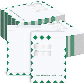 100 Pcs Double Window Envelopes 9.5 x 11.5 Inch Tax Organizer Mailing Envelopes Income Tax Return Envelope Security Envelopes Self Adhesive for Office Business Legal Documents Mailing, Green in Kuwait