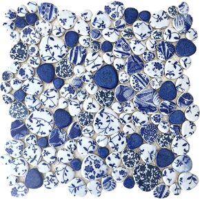 Blujellyfish Blue & White Pebble Tile Porcaic Philes for Art Deco (حزمة 5)