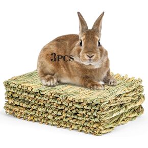Sukh 3 PCS Rabbit Grass Mats - Hay Woven Bunny Rabbit Bad Cage Mats Pet Bedding Cooling Nesting for Hamster Bunny Chinchilla Guinea Pig Mouse Bird and Other Small Animals