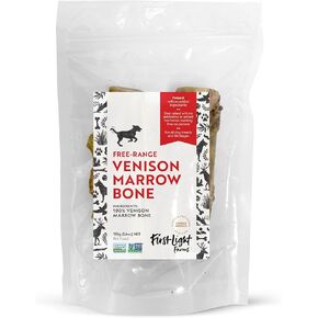 First Light Farms Venison Marrow Bones for Dogs | Long Lasting Chews | 3-4 Pack Natural Dog Chews for Teeth, Joint Health, and Mental Stimulation | Rawhide Free | Safe & Healthy Treats | 5.2 Inch