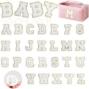 Self-Adhesive Chenille Letters Patches, 26PCS White Letter Stickers on Patches Varsity Letter Patches for Clothing Jackets Backpacks Hats Repair Alphabet Embroidered Applique