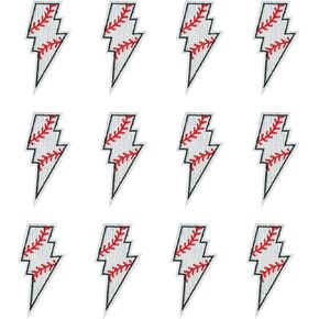 12Pcs Lightning Baseball Iron on Patches, Game Day DIY Accessories, Brown Sports Embroidered Iron on Patches for Hats, Clothes, Jeans, Jackets, Backpacks