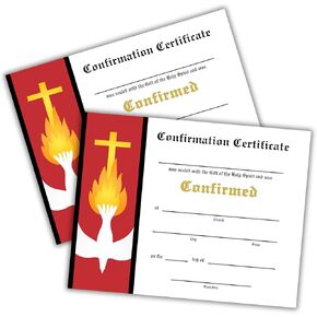 Lashicorn Catholic Confirmation Certificate Banner Line | 30 pk 8.5x11" First Holy Communion Paper Cards Bulk Gift of The Holy Spirit Religious Mass Card Sacraments Church (Horizontal Red Border)