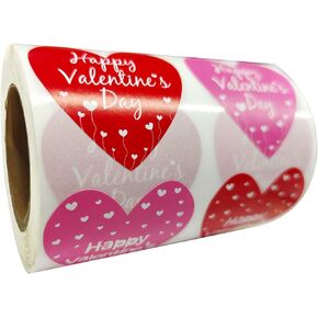 Red Round Happy Valentine's Day Stickers 1.5/2 Inch - Love Heart Valentine's Day Present Stickers 500 Adhesive Wedding Sticker Labels Per Roll (Heart Red, 2 inch)