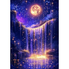 Yunzlly Moonlight Diamond Art Kit for Adults Waterfall, DIY Landscape Diamonds Painting Kits for Beginners, 5D Gem Art Full Round Drill(12x16inch)