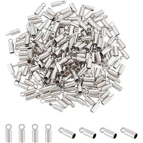 UNICRAFTALE 200Pcs Cord Ends Tiny 2mm Inner Round End Caps Column Cord Endings Platinum Cord End Hats Metal Leather Cord Bracelets End Hats for Jewelry Making Supplies
