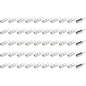 PATIKIL 10 x 3 mm Fold Over Crimp Cord Ends, 200Pcs Stainless Steel Folded Cylindrical Clamp Ends for Leather Jewelry Making, Stainless Steel Color