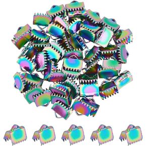UNICRAFTALE 50 Rainbow Rectangle Crimp Ends, 9.5x10.5mm, 304 Stainless Steel, Jewelry Making, Rainbow Color