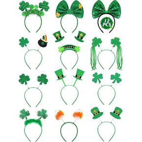 Blowata St Patricks Day Headbands, Glitter Green Shamrock Headband St. Patrick's Day Accessories for Women Party Favors