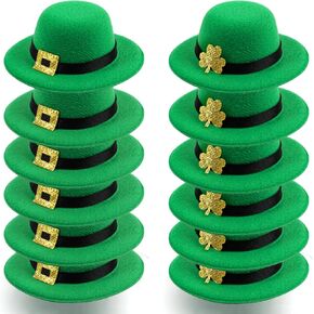 FOIMAS 12pcs Mini St Patrick's Day Hat,3.14 Inch Leprechaun Hats with Shamrock Buckle Hat for Craft Wine Bottle Doll St Patrick's Day Party Decoration Supply