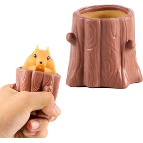 Magic Squirrel Stress Relief Toy OriCraft Surprise Stump Animal Squirrel Cup for Anxiety Relief, ADHD Squeeze Out The Surprises and Heal The Emotions, Sensory Toy for Autism(Brown)