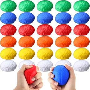 30 Pcs Brain Stress Balls Bulk Color Fake PU Brain Squeeze for Hand Muscle Exercise Teen Adult Relieve Stress and Anxiety Prank Stuff Props Improve Grip Strength