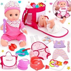 Tsomtto 12" Baby Doll Play Set Carrier Crossbody Baby Doll Diaper Bag Girl Pretend Play Toy Interactive Stuff Baby Doll Accessories for Toddlers 3-5 Realistic Babydoll Toy 2 3 4 5 Year Old Girl Gifts