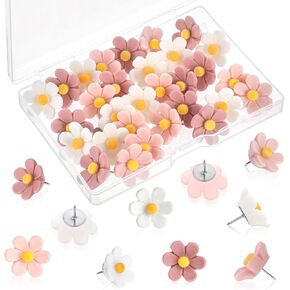 30pcs دبابيس دفع زهرة ، دبابيس دفع لطيفة للوحة إعلانات لوح كورك ، دبابيس دفع الزهور الزخرفية لجدار الصورة ، إبهام لطيف للخرائط ، المكتب ، المدارس (3 ألوان ، 10 لكل منهما)