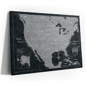 Push Pin USA MAP Board - مع دبابيس الدفع للاحتفال بالولايات المتحدة الأمريكية - المصنوعة يدوياً في أوهايو ، الولايات المتحدة الأمريكية - التصميم: Modern Slate (24 "× 16")
