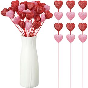 12 PCS Glitter Foam Hearts Sticks Foam Heart تختار القلوب اللامعة الستايروفوم السيقان منتفخ القلب اختيارات خشبية لزخارف الزفاف الحرفية (الأحمر ، الوردي)
