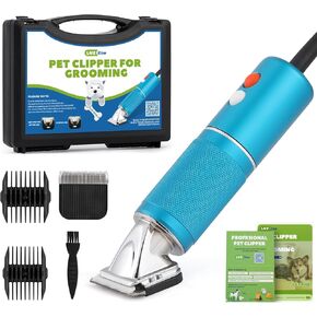 Pet Grooming Clippers, 300W Dog Hair Clippers, 3-Speed Control 5000-7000rpm& 10ft Power Cord, Low Noise< 50db, Dog Trimmer Kit with Extra Detachable Blade, Heavy-Duty for Home& Commercial Use (Blue)