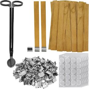 100 Set Wooden Candle Wicks, Wood Wicks for Candles, Thickened Wood Wicks with Iron Stand & Candle Wick Trimmer& Candle Wick Stickers for DIY Candle Making Craft