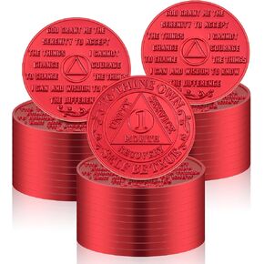30 Pcs Recovery 1 Month AA Chips and Medallions Bulk Sobriety Chips AA Tokens Alcoholics Anonymous Medallion Gifts Red Aluminum Commemorative Coins Lot