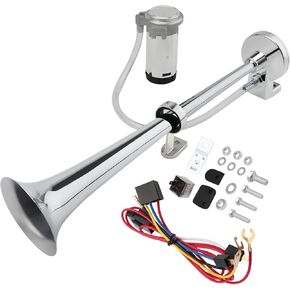 150DB Air Horn for Truck 12V, Chrome Zinc Truck Air Horn with Compressor, Universal Single Trumpet Air Horn for 12V Vehicles Trains Lorries Cars Boats (Silver)