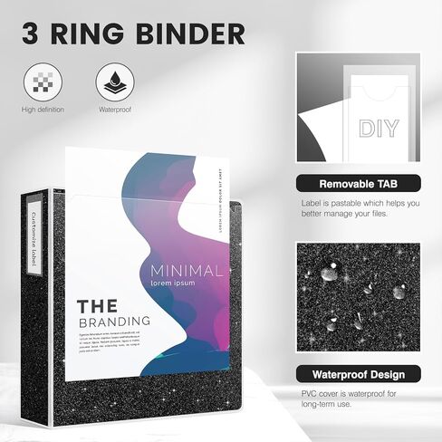 2 Inch 3 Ring Binder to School Supplies Glitter Three Ring Black Binder to Hold 375 Sheets, Black in Kuwait