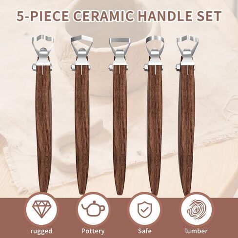 Pottery Handle Making Tools Set, 5 PCS Walnut Wood Handle Sculpting & Carving Tools, Durable & Comfortable, Ideal for Shaping Clay Cup Handles, Teacup & Vase Trimming in Kuwait