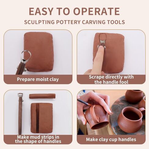 Pottery Handle Making Tools Set, 5 PCS Walnut Wood Handle Sculpting & Carving Tools, Durable & Comfortable, Ideal for Shaping Clay Cup Handles, Teacup & Vase Trimming in Kuwait
