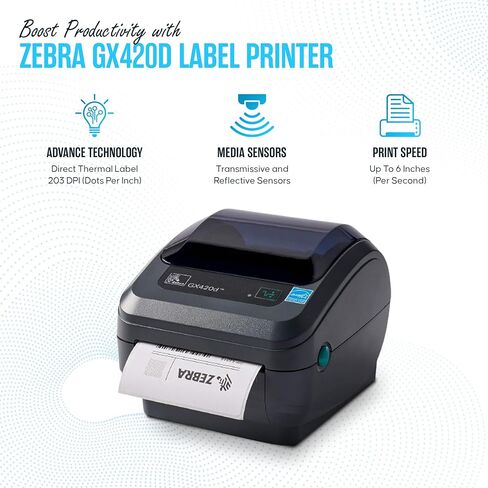 Zebra GX420D Direct Thermal Label و Develipt & Barcode Printer - ضمان سنة واحدة - مع كابل USB 2.0 ، لفة تسمية 4x6 ، 24 فولت - اتصال متوازي (متجدد) in Saudi Arabia
