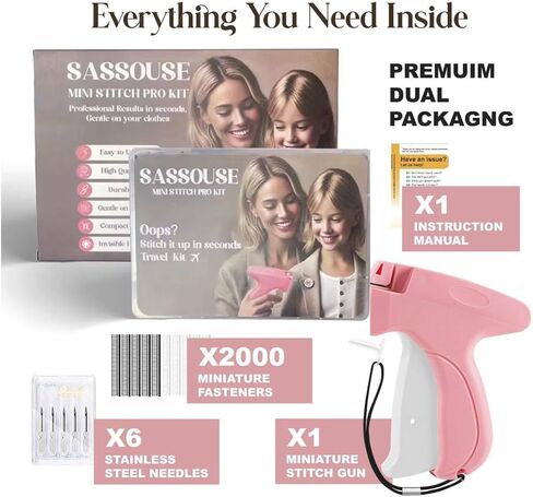 Premium Stitch Gun for Clothes - The Stitchy Quick Clothing Fixer, Mini Stitch Gun, Micro Tagging Gun & Quick Stitch Sewing Gun for Repairs and DIY- Includes 6 Fine Needles & 2000 Fasteners in Saudi Arabia