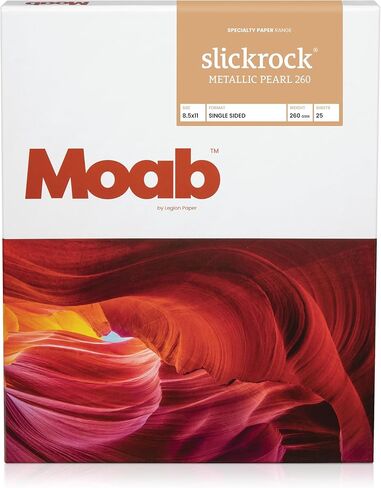 Moab Slickrock Metallic Pearl 260 Fine Art Archival Inkjet Paper, Glossy White, Medium Weight 260gsm, 8.5 x 11 inches, 25 sheets in Saudi Arabia