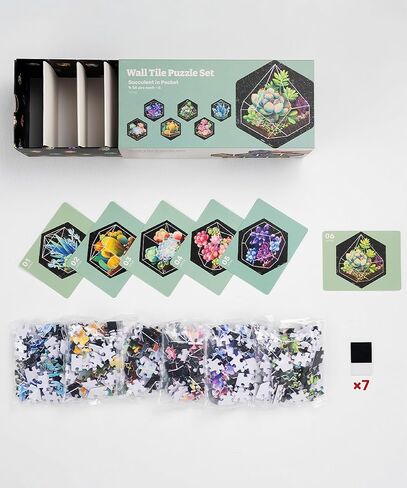 Pintoo Jigsaw Puzzle Wall Tile Puzzle Set Succulent in Pocket Series - Six of 56-Piece Wall Tile Puzzles Create 3D Displays with Restickable Strips No Glue Needed [HX1163] in Saudi Arabia