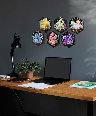 Pintoo Jigsaw Puzzle Wall Tile Puzzle Set Succulent in Pocket Series - Six of 56-Piece Wall Tile Puzzles Create 3D Displays with Restickable Strips No Glue Needed [HX1163] in Saudi Arabia