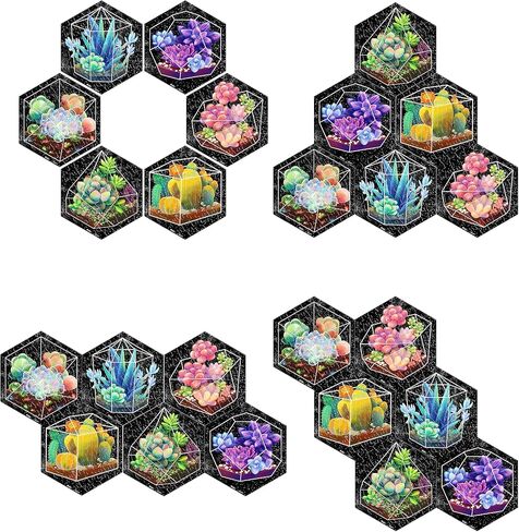 Pintoo Jigsaw Puzzle Wall Tile Puzzle Set Succulent in Pocket Series - Six of 56-Piece Wall Tile Puzzles Create 3D Displays with Restickable Strips No Glue Needed [HX1163] in Saudi Arabia