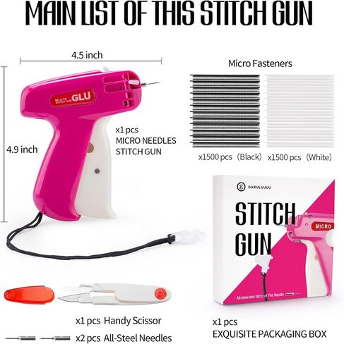 Glu Stitch Gun للملابس ， غرزة ميني غرز ميني ， غرزة بندقية يدويًا سريعًا وسهلًا ， يشمل إبران من الفولاذين ， 1 مقص مفيد ， 1500 أسود و 1500 من السحابات الدقيقة البيضاء ， سهلة اللعب أو الاستخدام (2900) in Kuwait