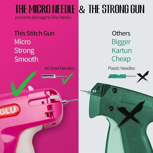 Glu Stitch Gun للملابس ， غرزة ميني غرز ميني ， غرزة بندقية يدويًا سريعًا وسهلًا ， يشمل إبران من الفولاذين ， 1 مقص مفيد ， 1500 أسود و 1500 من السحابات الدقيقة البيضاء ， سهلة اللعب أو الاستخدام (2900) in Kuwait