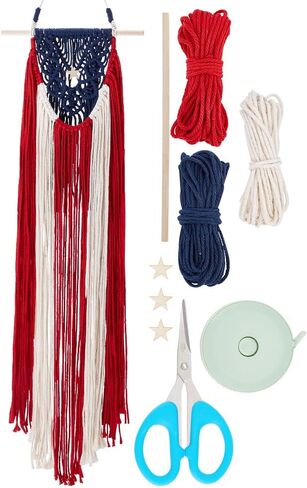 WEBEEDY American Flag Macrame Wall Hanging Kit for Beginners,DIY Macrame Puerto Rican Wall Hanging Old Glory Woven Tapestry Macrame DIY Wall Hangers Room Decor for American Independence Day,32x10 in Saudi Arabia