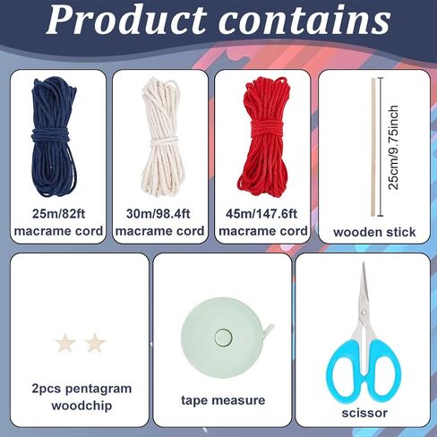 WEBEEDY American Flag Macrame Wall Hanging Kit for Beginners,DIY Macrame Puerto Rican Wall Hanging Old Glory Woven Tapestry Macrame DIY Wall Hangers Room Decor for American Independence Day,32x10 in Saudi Arabia