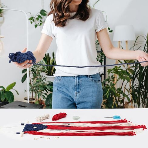 WEBEEDY American Flag Macrame Wall Hanging Kit for Beginners,DIY Macrame Puerto Rican Wall Hanging Old Glory Woven Tapestry Macrame DIY Wall Hangers Room Decor for American Independence Day,32x10 in Saudi Arabia