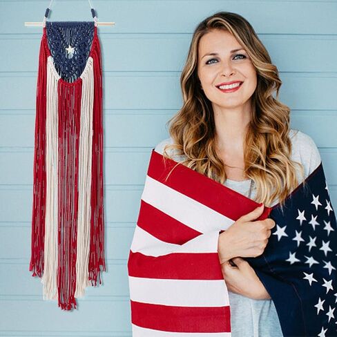 WEBEEDY American Flag Macrame Wall Hanging Kit for Beginners,DIY Macrame Puerto Rican Wall Hanging Old Glory Woven Tapestry Macrame DIY Wall Hangers Room Decor for American Independence Day,32x10 in Saudi Arabia