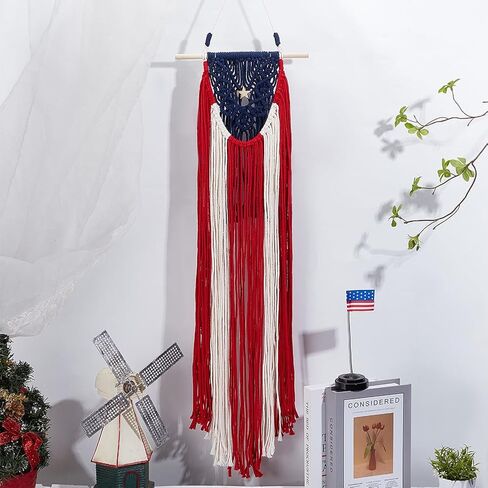 WEBEEDY American Flag Macrame Wall Hanging Kit for Beginners,DIY Macrame Puerto Rican Wall Hanging Old Glory Woven Tapestry Macrame DIY Wall Hangers Room Decor for American Independence Day,32x10 in Saudi Arabia