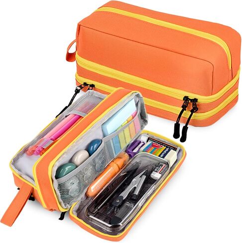 Genteen Large Capacity Pencil Case,Multifunction Pencil Pouch,Pencil Bags with Zipper 3 Compartments Pencil case organizer for or School Teen Girl Boy Men Women（Black） in Saudi Arabia