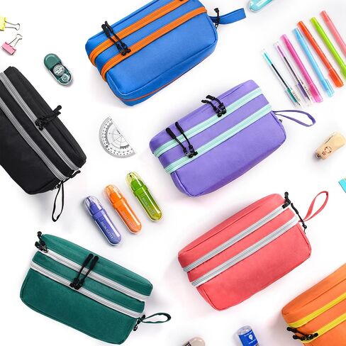 Genteen Large Capacity Pencil Case,Multifunction Pencil Pouch,Pencil Bags with Zipper 3 Compartments Pencil case organizer for or School Teen Girl Boy Men Women（Black） in Saudi Arabia