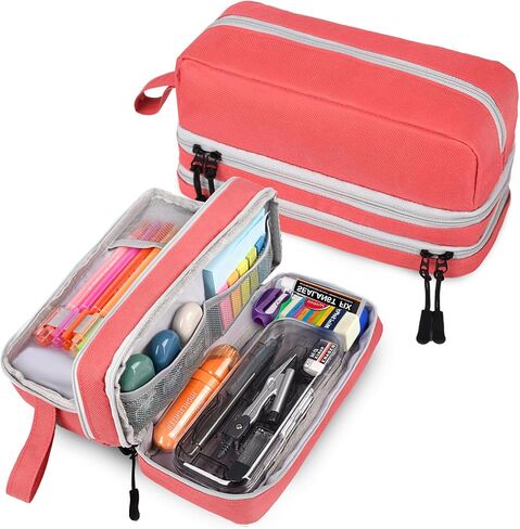 Genteen Large Capacity Pencil Case,Multifunction Pencil Pouch,Pencil Bags with Zipper 3 Compartments Pencil case organizer for or School Teen Girl Boy Men Women（Black） in Saudi Arabia