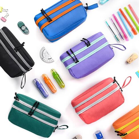 Genteen Large Capacity Pencil Case,Multifunction Pencil Pouch,Pencil Bags with Zipper 3 Compartments Pencil case organizer for or School Teen Girl Boy Men Women（Black） in Saudi Arabia